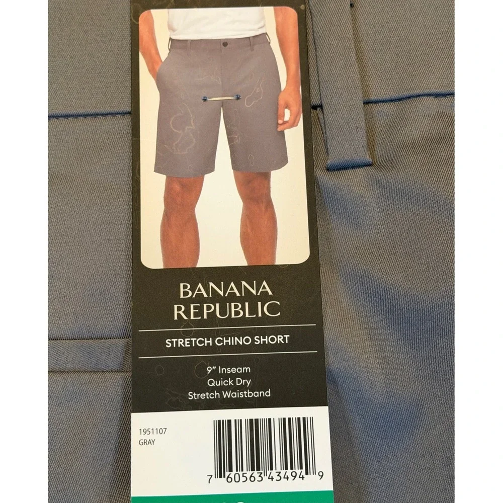 NWT Banana Republic Mens Gray Stretch Chino Shorts Golf Casual Quick Dry Size 38
